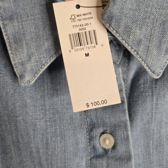 Banana Republic Sleeveless Denim Shirt - Size M, Oversized Fit NWT - Picture 6 of 11